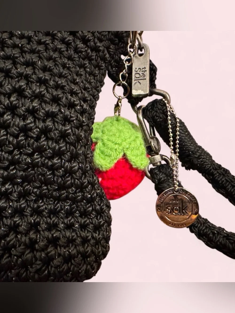 The Sak Black Crochet Wristlet with Silver Studs